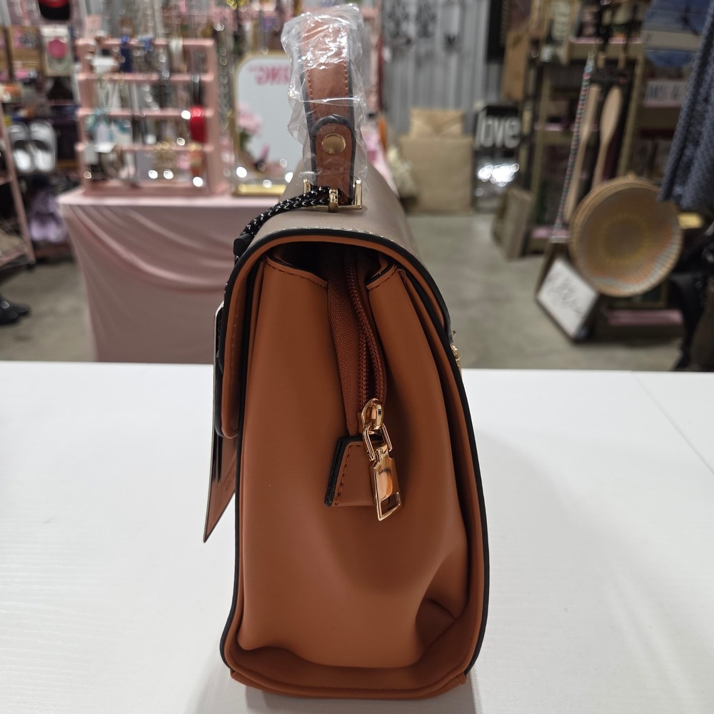 American Bee Colorblock Satchel and Wallet 2-in-1 Set Orange Tan - Picture 4 of 7